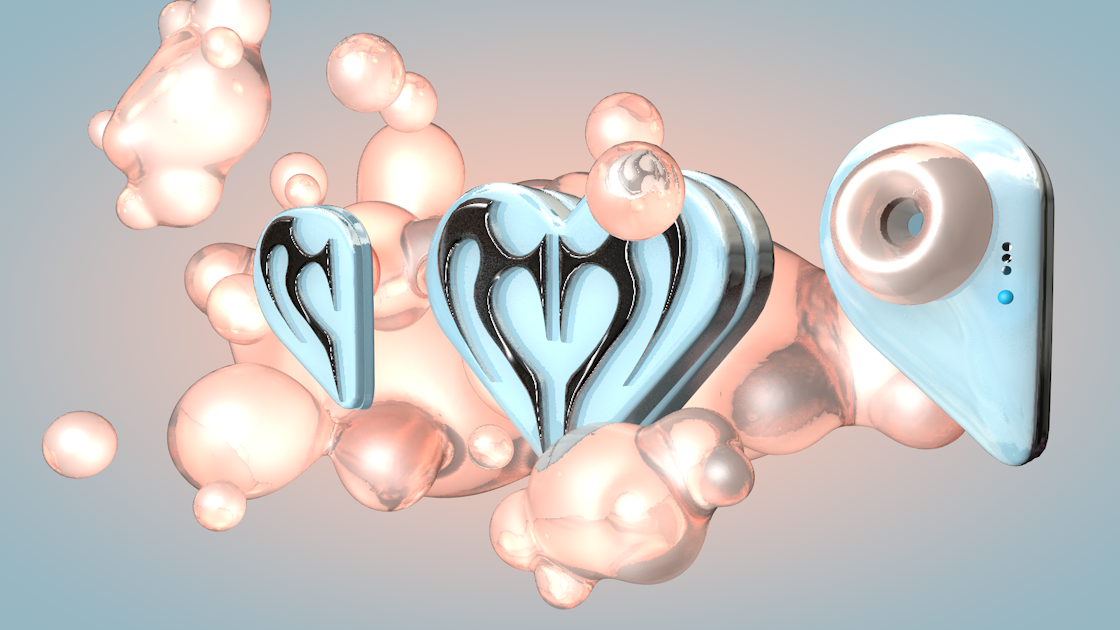 imagery of the thedora earbuds, dreamy heart shaped earbuds